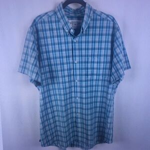 Mizzen+Main Teal and White Plaid Short-Sleeve Button-Down Shirt